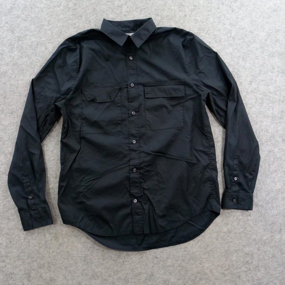 Vince Shirt Mens Medium Black Button Up Long Sleeve Dual Pocket Italian Fabric